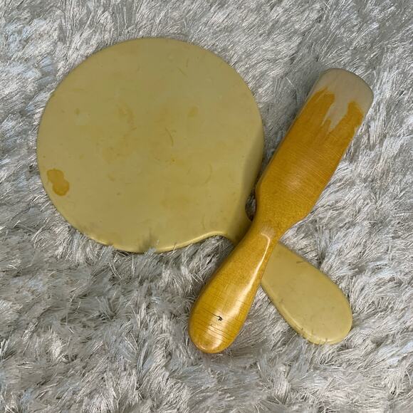 Antique 20s Mirror and Brush Set Wood Handle Hairbrush Celluoid - Picture 1 of 7